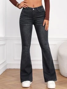 Slant Pocket Bootcut Leg Jeans - Dark Grey - View 3