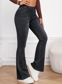 Slant Pocket Bootcut Leg Jeans - Dark Grey - View 4