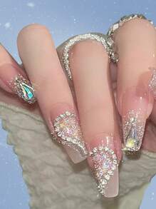 ROMWE Fairycore 24 piezas Uña postiza ataúd con diseño de diamante de imitación - Multicolor - Ver 1