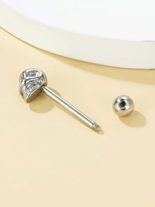 Skull Decor Tongue Barbell Ring - Silver - View 2