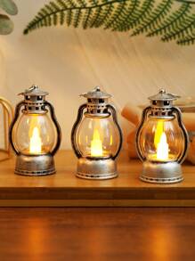 1pc Miniature Kerosene Lamp Inspired Led Decorative Lantern With Handle - Yellow - View 3