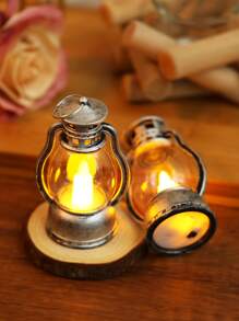 1pc Miniature Kerosene Lamp Inspired Led Decorative Lantern With Handle - Yellow - View 4