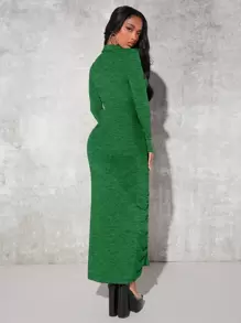 SHEIN SXY Vestido ajustado fruncido con botón - Verde - Ver 2