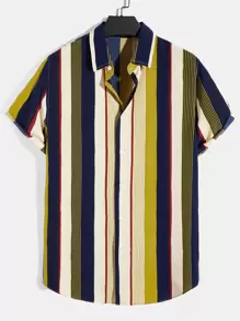 Manfinity Hombres Camisa de rayas combinadas - Multicolor - Ver 1