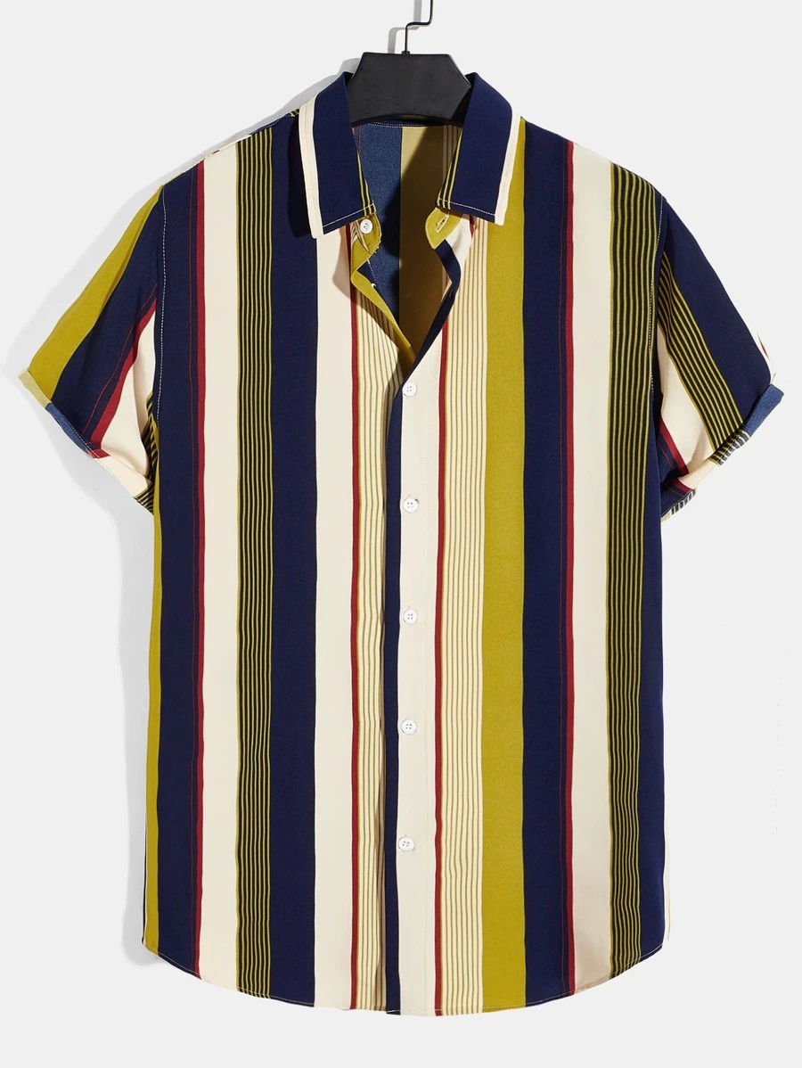 Manfinity Hombres Camisa de rayas combinadas - Multicolor - Ver 1