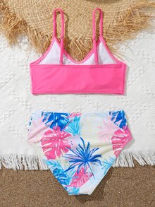 Tween Girl Tropical Print Bikini Set Summer Beach - Multicolor - View 2