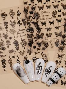 FULL BEAUTY 2张蛇形图案美甲贴纸 DIY美甲用品 - 黑色 - 查看 2