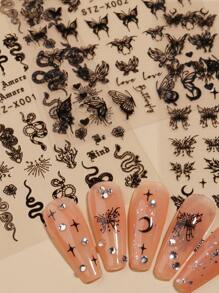 FULL BEAUTY 2张蛇形图案美甲贴纸 DIY美甲用品 - 黑色 - 查看 4