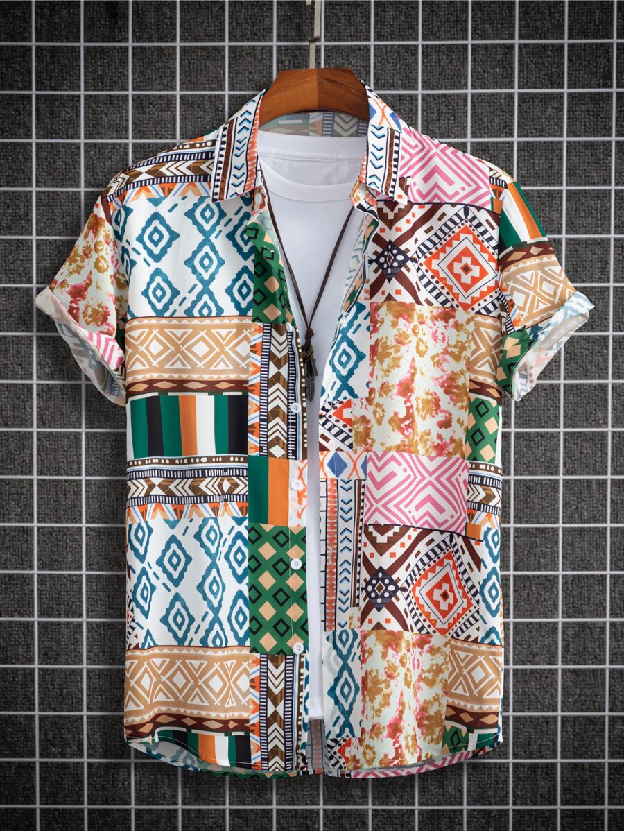 Manfinity Men Patchwork Print Shirt Without Tee - Multicolor - View 1