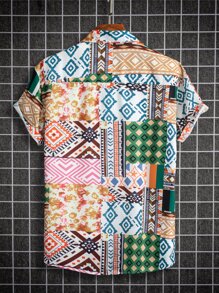 Manfinity Men Patchwork Print Shirt Without Tee - Multicolor - View 2