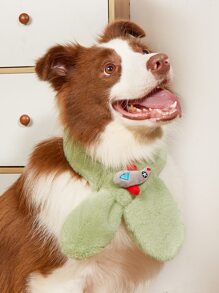 1pc Bright Green Plush Pet Scarf As Ornament And Warm Collar For Cats And Dogs - Green - View 1