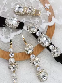 5pcs Rhinestone & Faux Pearl Decor Hair Clip Royal,Y2k Claw Clips Hair Claws Hair Barrettes - Multicolor - View 4