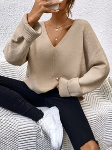 SHEIN Frenchy Jersey de hombros caídos bajo con abertura - Caqui - Ver 5