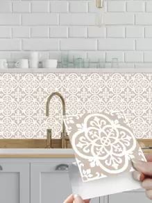 10pcs Floral Pattern Self-Adhesive Kitchen Sticker, Decorative Wall Tile Sticker For Kitchen, Stickers, Wall Decal, Vinyl Decal For Home Decorations, Spring Decoration Items Refresh Your Home, Festival Decoration Stickers Gifts Birthday Graduation Kitchen Decor - Multicolor - View 1