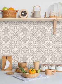 10pcs Floral Pattern Self-Adhesive Kitchen Sticker, Decorative Wall Tile Sticker For Kitchen, Stickers, Wall Decal, Vinyl Decal For Home Decorations, Spring Decoration Items Refresh Your Home, Festival Decoration Stickers Gifts Birthday Graduation Kitchen Decor - Multicolor - View 2