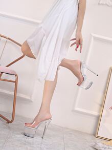 Clear Strap Platform Stiletto Heeled Mule Sandals - Clear - View 2