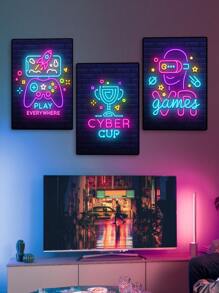 3入組遊戲手柄和字母圖案無框畫 - 彩色 - 查看 2