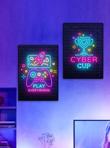 3入組遊戲手柄和字母圖案無框畫 - 彩色 - 查看 3