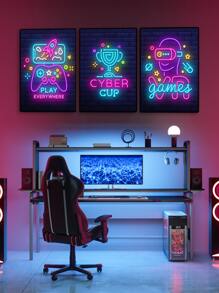 3入組遊戲手柄和字母圖案無框畫 - 彩色 - 查看 8