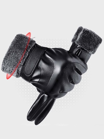 男士紋理質感毛絨襯裡手套