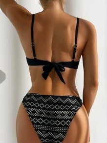 SHEIN Swim Summer Beach Geo Print Push Up Bikini Set - Black - View 2