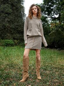 evoluSHEIN 細跟仿麂皮靴子 - 薑色 - 查看 2