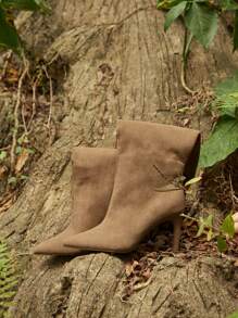 evoluSHEIN 細跟仿麂皮靴子 - 薑色 - 查看 6