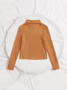 SHEIN Chicas Camiseta de cuello tortuga tejido de canalé térmico - Marrón - Ver 2