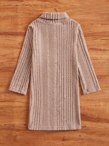 SHEIN Toddler Girls Turtle Neck Dress - Dusty Pink - View 2