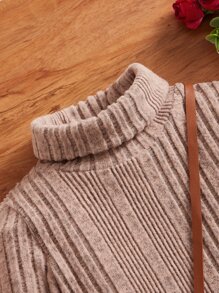 SHEIN Toddler Girls Turtle Neck Dress - Dusty Pink - View 3