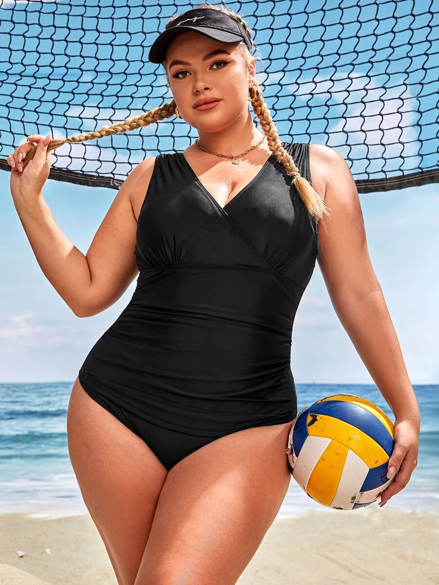 SHEIN Swim Curve Plus Ruched One Piece Swimsuit