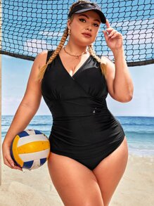 SHEIN Swim Curve Plus Ruched One Piece Swimsuit
