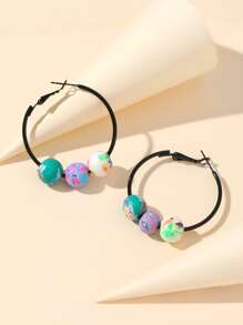 Pendientes de aro con patrón floral con diseño de cuenta - Multicolor - Ver 1