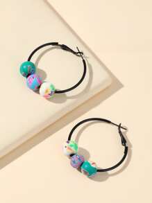 Pendientes de aro con patrón floral con diseño de cuenta - Multicolor - Ver 2