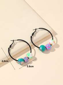 Pendientes de aro con patrón floral con diseño de cuenta - Multicolor - Ver 3