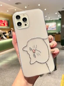 Cartoon Cat Print Clear Phone Case - Multicolor - View 1