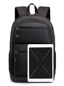 字母圖案充電口設計功能背包書包書包適用於學校戶外便攜,輕便,筆記本電腦格