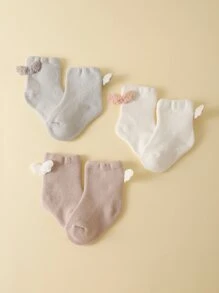 3對加厚卡通玩具圖案中筒保暖襪,適用於寶寶 - 彩色 - 查看 3