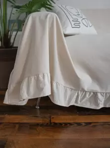 1pc Solid Ruffle Trim Sofa Towel - Beige - View 3