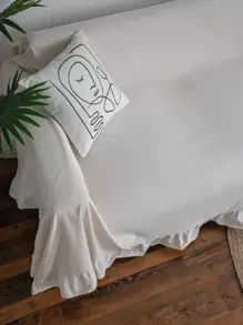 1pc Solid Ruffle Trim Sofa Towel - Beige - View 5