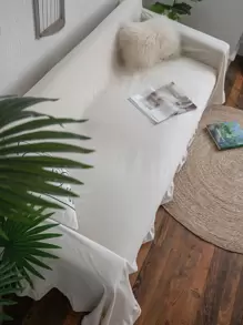 1pc Solid Ruffle Trim Sofa Towel - Beige - View 7