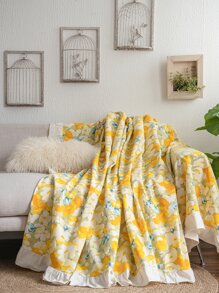 1入組花卉圖案荷葉邊沙發巾 - 彩色 - 查看 4