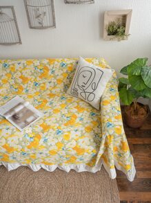 1入組花卉圖案荷葉邊沙發巾 - 彩色 - 查看 6