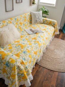 1入組花卉圖案荷葉邊沙發巾 - 彩色 - 查看 7