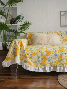 1入組花卉圖案荷葉邊沙發巾 - 彩色 - 查看 8