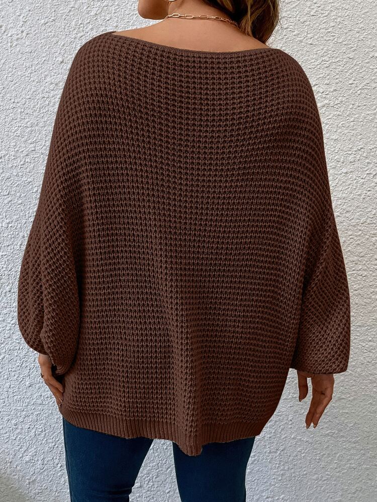 Plus Batwing Sleeve Sweater, For Winter Knit Pullover Fall Sweater