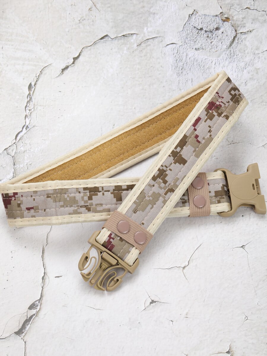 Hombres Cinturón con patrón de camuflaje con hebilla - Beis - Ver 1