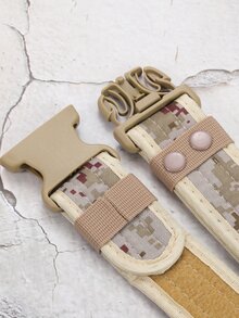 Hombres Cinturón con patrón de camuflaje con hebilla - Beis - Ver 2