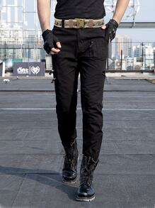 Hombres Cinturón con patrón de camuflaje con hebilla - Beis - Ver 3