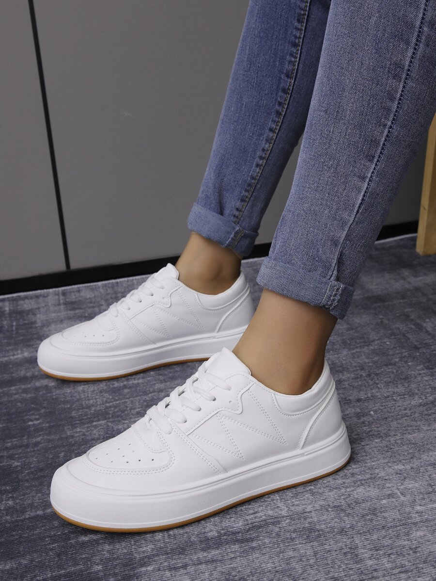 Minimalist Lace-up Front Skate Shoes - White - View 1